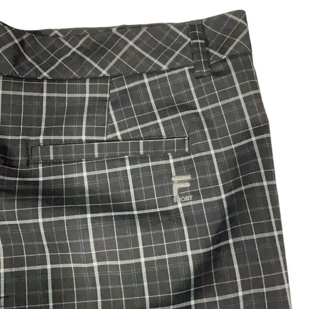 FILA Sport Golf Black Silver Plaid Bermuda Length Shorts Stretch Size 40